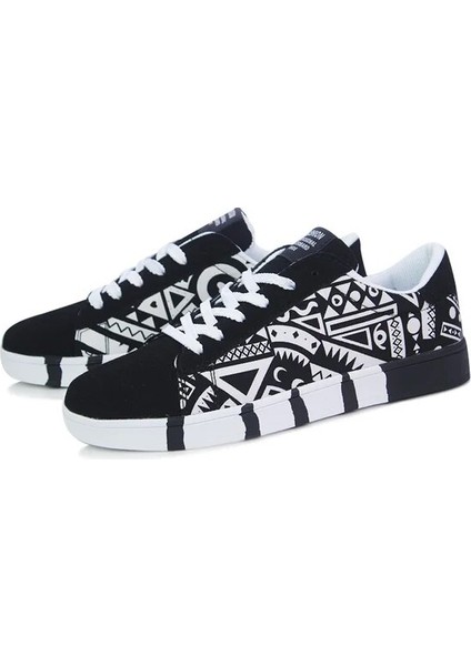 Yeni Erkek Sneakers Rahat Ayakkabılar Moda Dantel-Up Baskı Vulkanize Ayakkabı Nefes Tuval Graffiti Düz Ayakkabı Zapatos De Hombre (Yurt Dışından)