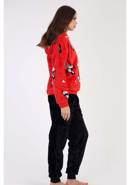 Kadın Welsoft Kapsonlu Düşük Omuzlu Uzun Kol Kanguru Ceplı Pijama Takım modelleri