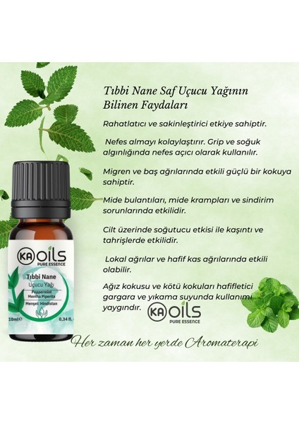 Tıbbi Nane Saf Uçucu Yağı 10 ml - %100 Saf ve Doğal Peppermint Essential Oil