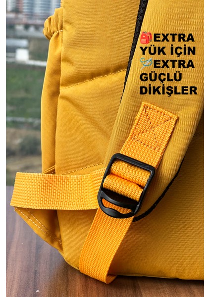 Koyu Sarı Orta Boy Okul Çantası Laptop ve Seyahat Sırt Çantası Su Geçirmez Ayıcık Anahtarlık Hediyeli modelleri