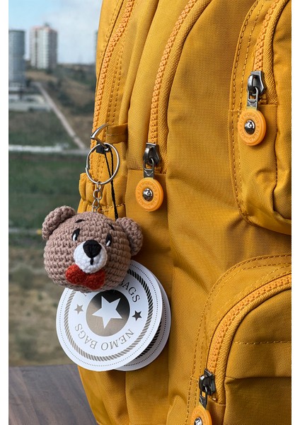 Koyu Sarı Orta Boy Okul Çantası Laptop ve Seyahat Sırt Çantası Su Geçirmez Ayıcık Anahtarlık Hediyeli fırsatları