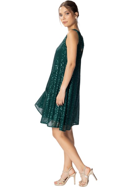 Jasmin | Payetli Kalın Askılı Dizüstü Hamile Abiye Elbise Sırt Dekolteli - Zümrüt Yeşili modelleri