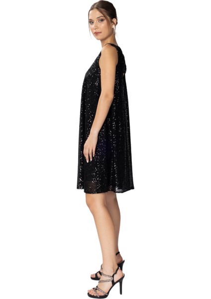 Jasmin | Payetli Kalın Askılı Dizüstü Hamile Abiye Elbise Sırt Dekolteli - Siyah modelleri