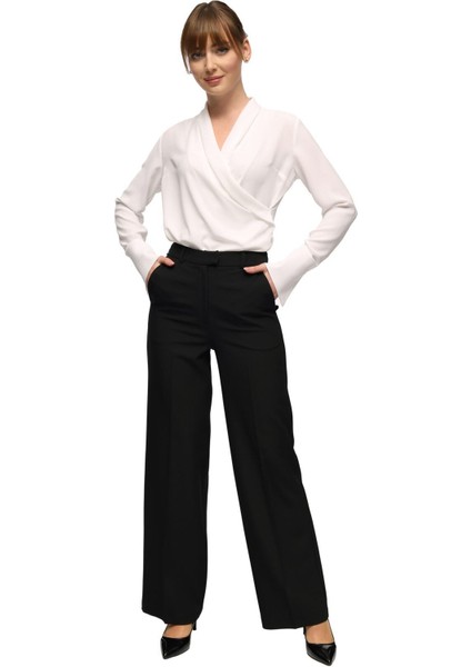 Dunja | Kemerli Normal Bel Klasik Straight Fit Pantolon - Siyah
