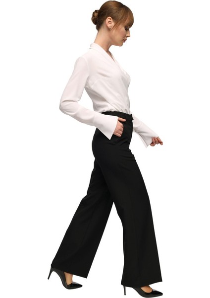 Dunja | Kemerli Normal Bel Klasik Straight Fit Pantolon - Siyah fiyatları
