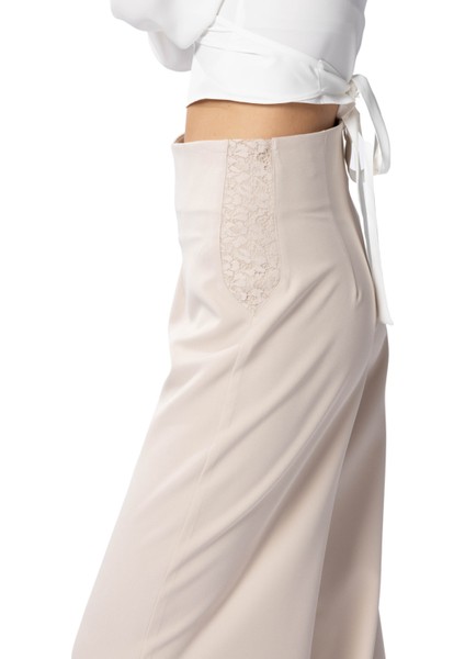 Audrey | Dantel Garnili Toparlayıcı Yüksek Bel Palazzo Pantolon - Bej fırsatları