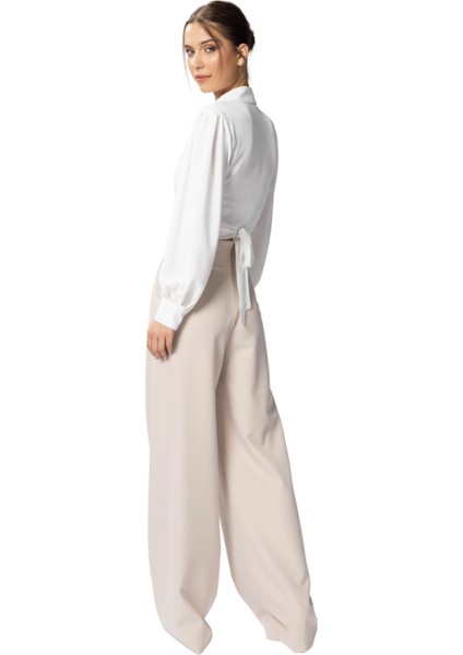 Audrey | Dantel Garnili Toparlayıcı Yüksek Bel Palazzo Pantolon - Bej indirimleri