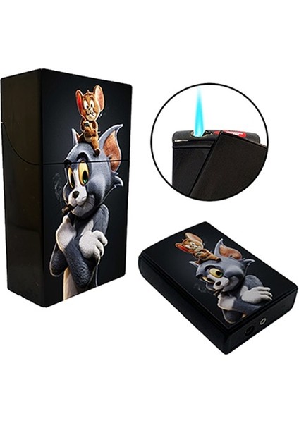Tom ve Jerry Baskılı Sigara Tabakası ve Kaydırmalı Çakmak Seti
