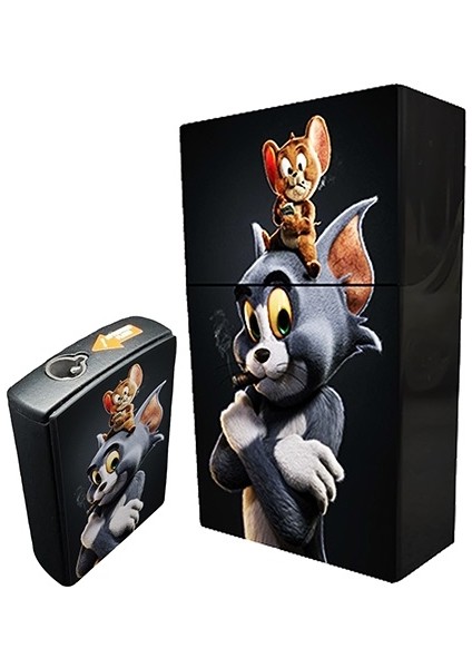 Tom ve Jerry Baskılı Sigara Tabakası ve Kaydırmalı Çakmak Seti