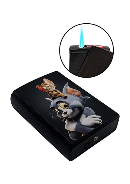 Tom ve Jerry Baskılı Sigara Tabakası ve Kaydırmalı Çakmak Seti