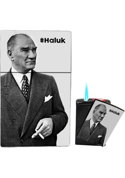Atatürk Baskılı Sigara Tabakası ve Kaydırmalı Çakmak Seti Kişiye Özel Isimli