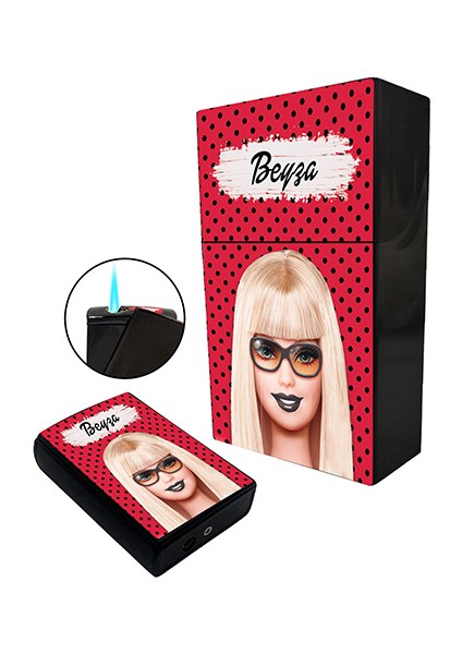 Barbie Baskılı Sigara Tabakası ve Kaydırmalı Çakmak Seti Kişiye Özel Isimli