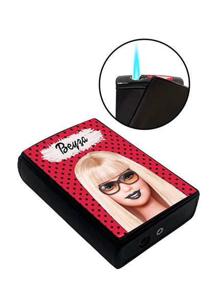 Barbie Baskılı Sigara Tabakası ve Kaydırmalı Çakmak Seti Kişiye Özel Isimli