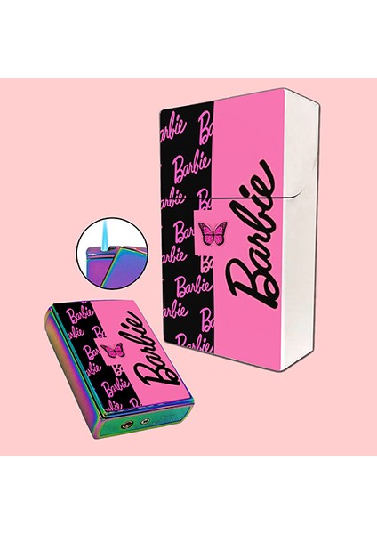Barbie Baskılı Sigara Tabakası ve Kaydırmalı Çakmak Seti
