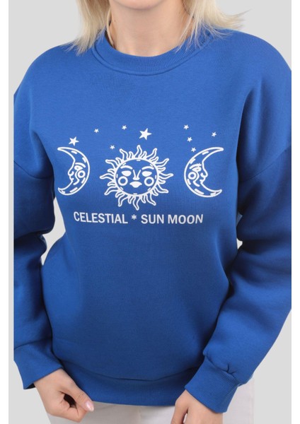 9016M Sun Moon Baskı Sweat Saks