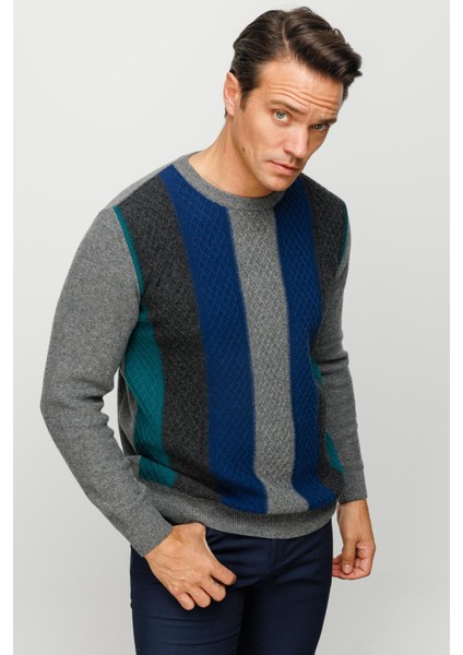 Erkek Sıfır Yaka Önü Renkli Yürütmeli Yün Kazak Füme fiyatları