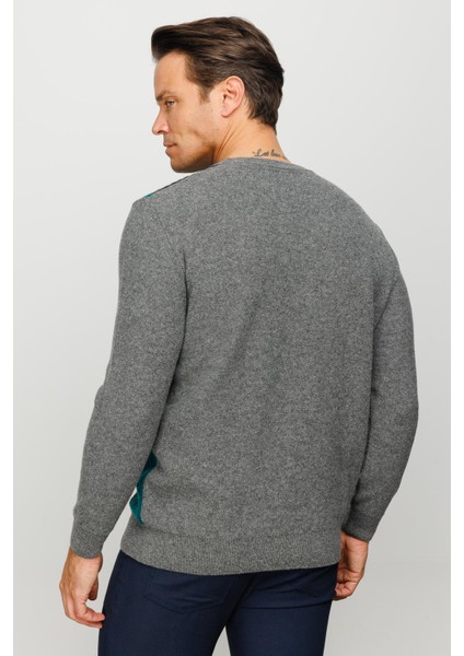 Erkek Sıfır Yaka Önü Renkli Yürütmeli Yün Kazak Füme fırsatları