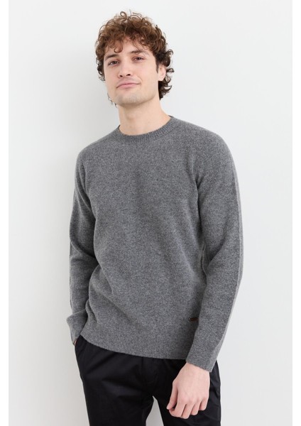 Erkek Sıfır Yaka Basic Yün Kazak Füme