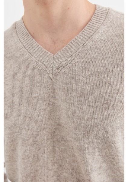 Erkek V Yaka Basic Yün Kazak V.bej indirimleri