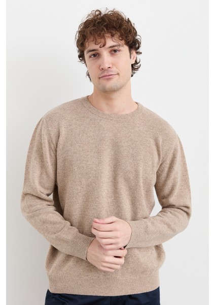 Erkek Sıfır Yaka Klasik Yün Kazak K.bej fiyatları