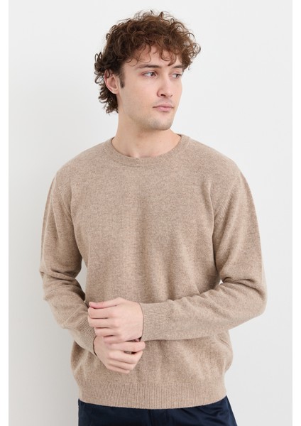 Erkek Sıfır Yaka Klasik Yün Kazak K.bej modelleri