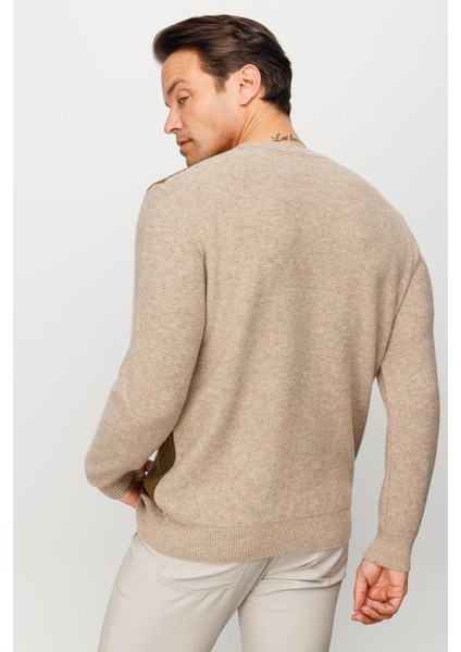 Erkek Sıfır Yaka Önü Renkli Yürütmeli Yün Kazak K.bej fırsatları