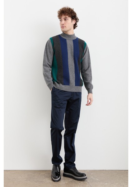 Erkek Yarım Balıkçı Yaka Önü Renkli Yün Kazak Füme fiyatları