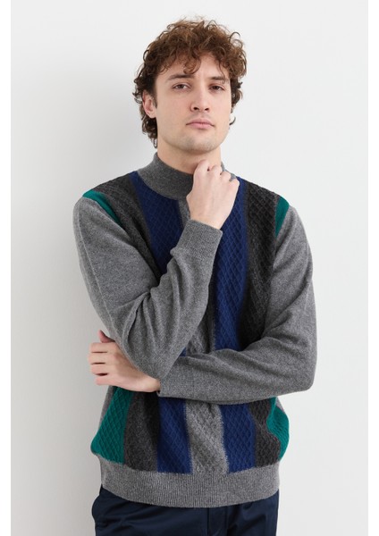 Erkek Yarım Balıkçı Yaka Önü Renkli Yün Kazak Füme modelleri