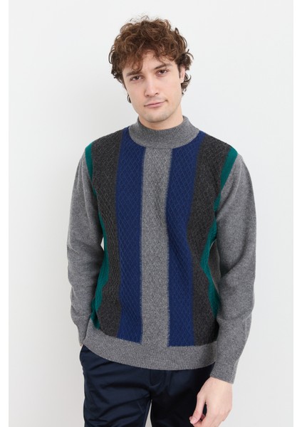 Erkek Yarım Balıkçı Yaka Önü Renkli Yün Kazak Füme fırsatları