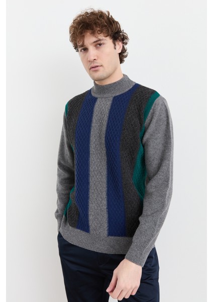 Erkek Yarım Balıkçı Yaka Önü Renkli Yün Kazak Füme indirimleri