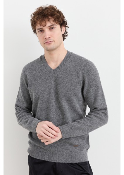 Erkek V Yaka Basic Yün Kazak Füme fiyatları