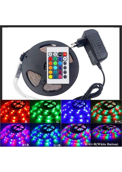 Rgb Şerit 5 Metre 16 Renkli Kumandalı Adaptörlü Çift Taraflı Bant