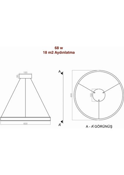 Double Light 60 cm Led Alt Üst Işıklı Çember Sarkıt Led Avize