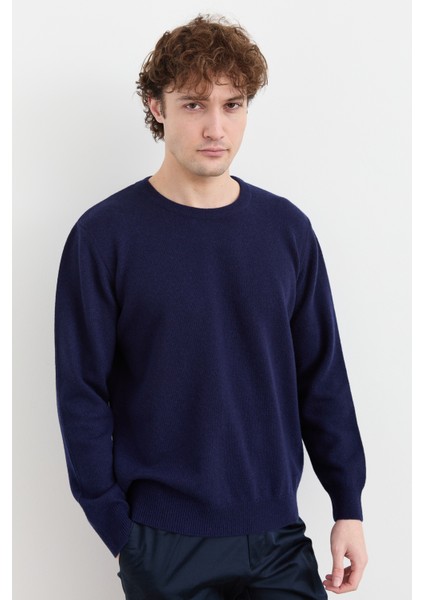 Erkek Sıfır Yaka Klasik Yün Kazak Y.a Lacivert