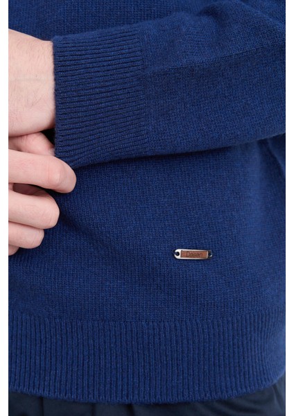 Erkek Sıfır Yaka Basic Yün Kazak Indigo indirimleri