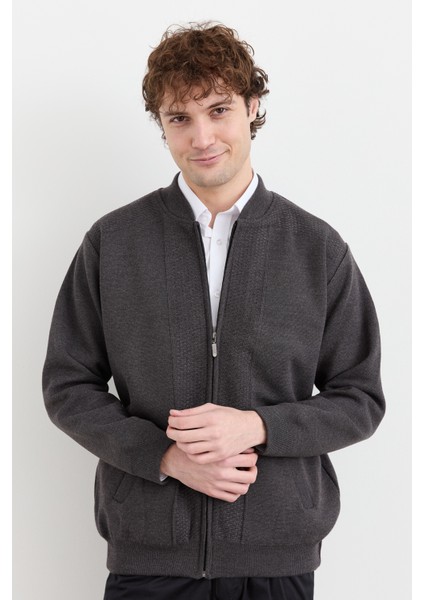 Erkek Hakim Yaka Çelik Örgü Astarlı Yün Mont Gri