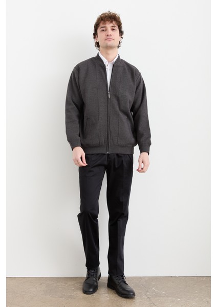 Erkek Hakim Yaka Çelik Örgü Astarlı Yün Mont Gri