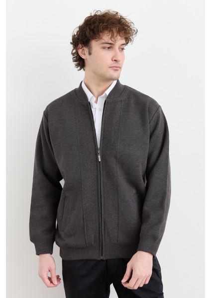 Erkek Hakim Yaka Çelik Örgü Astarlı Yün Mont Gri