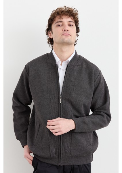 Erkek Hakim Yaka Çelik Örgü Astarlı Yün Mont Gri