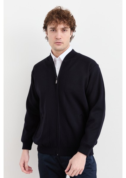 Erkek Hakim Yaka Çelik Örgü Astarlı Yün Mont Lacivert