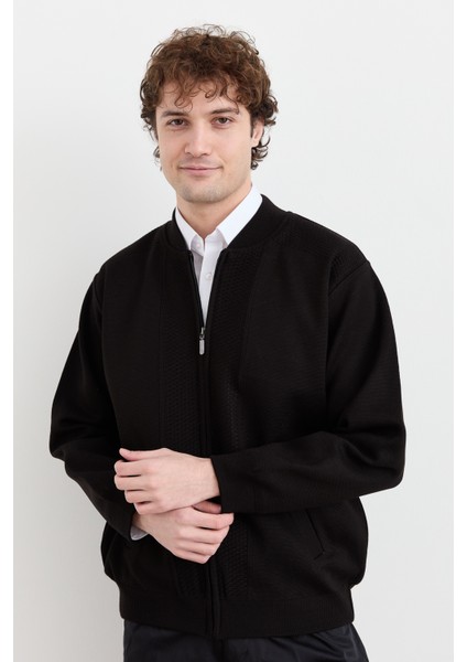 Erkek Hakim Yaka Çelik Örgü Astarlı Yün Mont Siyah