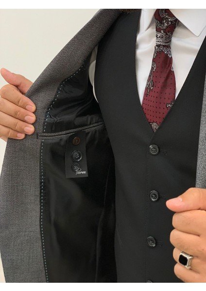 Erkek Kombinli Takım Elbise Kırlangıç Yaka Italyan Kesim Slim Fit Ceket Yelek Pantolon-Lacivert