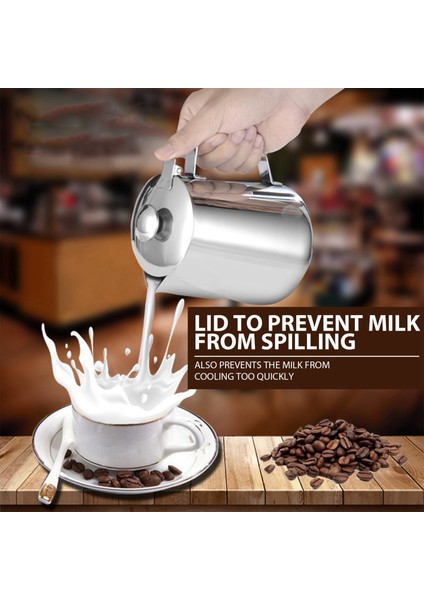 350ML Paslanmaz Çelik Süt Köpürtme Sürahisi Kapaklı Espresso Kahve Cappuccino Süt Krema Fincan Köpürtme Sürahisi (Yurt Dışından)