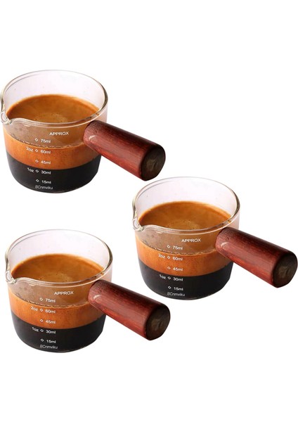 3x Cam Ölçüm Kabı Espresso Shot Bardağı 75ML Üçlü Sürahi Barista Tek Ağızlı Ahşap Saplı (Yurt Dışından) fiyatları