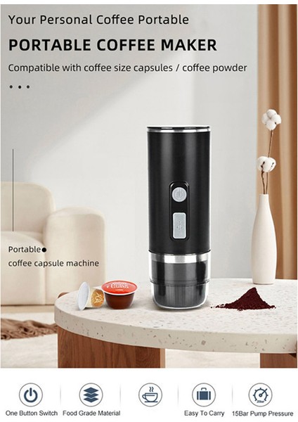 Araba ve Ev Için Taşınabilir Kahve Makinesi Espresso Kahve Makinesi Elektrikli Kahve Makinesi Kapsül Kahve Tozu Çift Kullanımlı (Yurt Dışından)