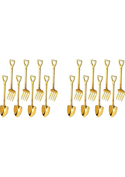 16 Parça Kürek Kaşık Çatal Kürek Kahve Kaşığı Kürek Sapı Tatlı Kaşığı Dondurma Kaşığı Kürek Şekli Çatal (Altın) (Yurt Dışından)