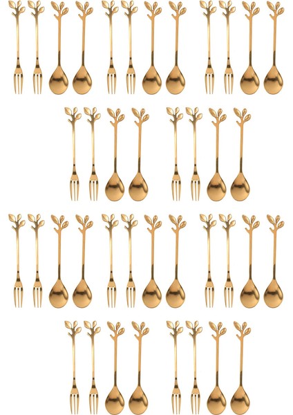 Sofra Takımı Altın Yaprak Kahve Kaşığı Çatal, 40'lı Paket (20 Kaşık 20 Çatal) Little Demitasse Espresso Kaşık ve Tatlı Çatal Seti (Yurt Dışından)