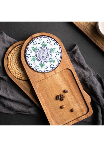 Kahve Tepsisi Ahşap Plaka Kahvaltı Tepsisi Yemek Servisi Için Ağırlama Coffeeware Teaware Dekor Masa Dekorasyon Aksesuarı B (Yurt Dışından)