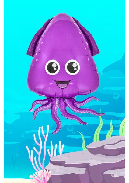 Mor Ahtapot Folyo Balon Deniz Canlıları Gülen Ahtapot Balonu