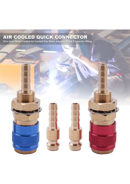 2 Adet 6mm Su Soğutmalı Hava Soğutmalı Gaz Su Adaptörü Hızlı Bağlantı Bağlantısı Mıg Tıg Kaynak Torç Fişi, Mavi + Kırmızı (Yurt Dışından)